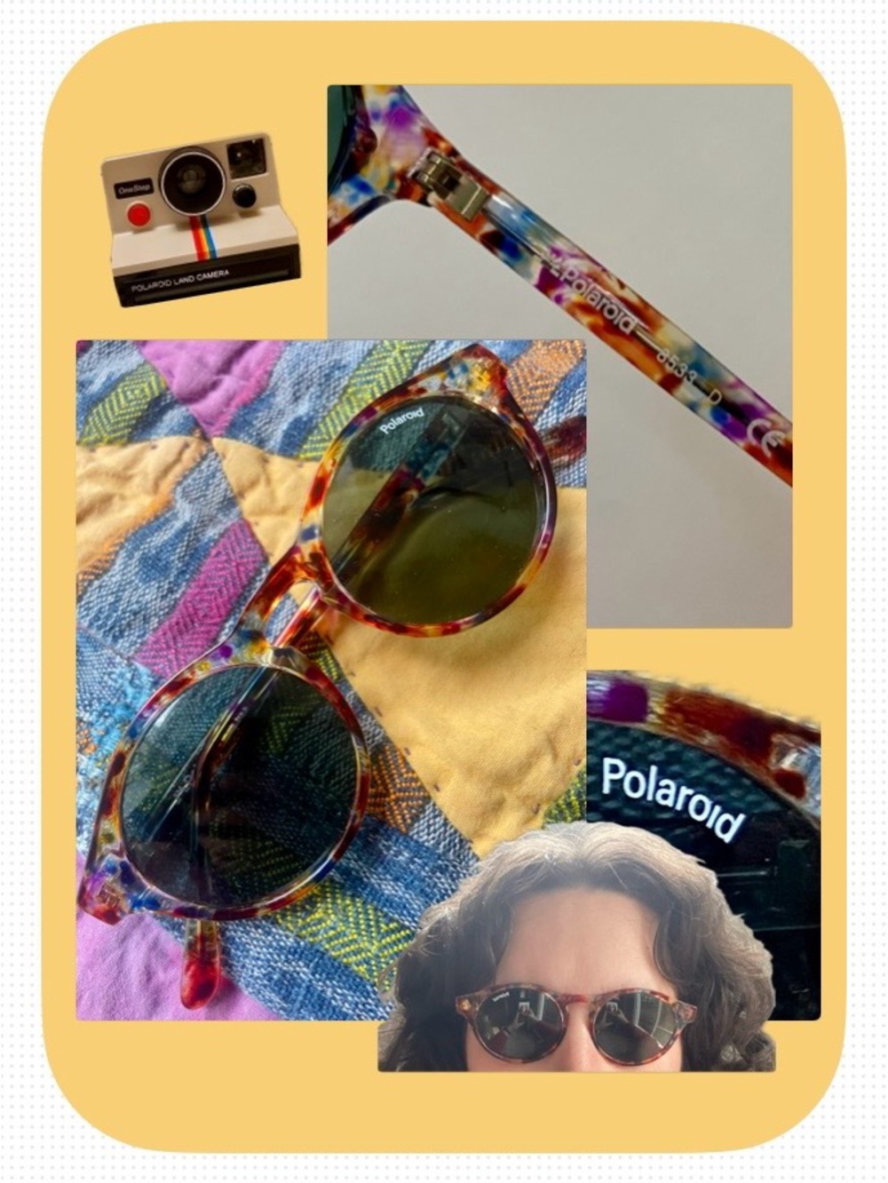Vintage Polaroid Multicolour Tortoiseshell Round Sunglasses with Green Lenses